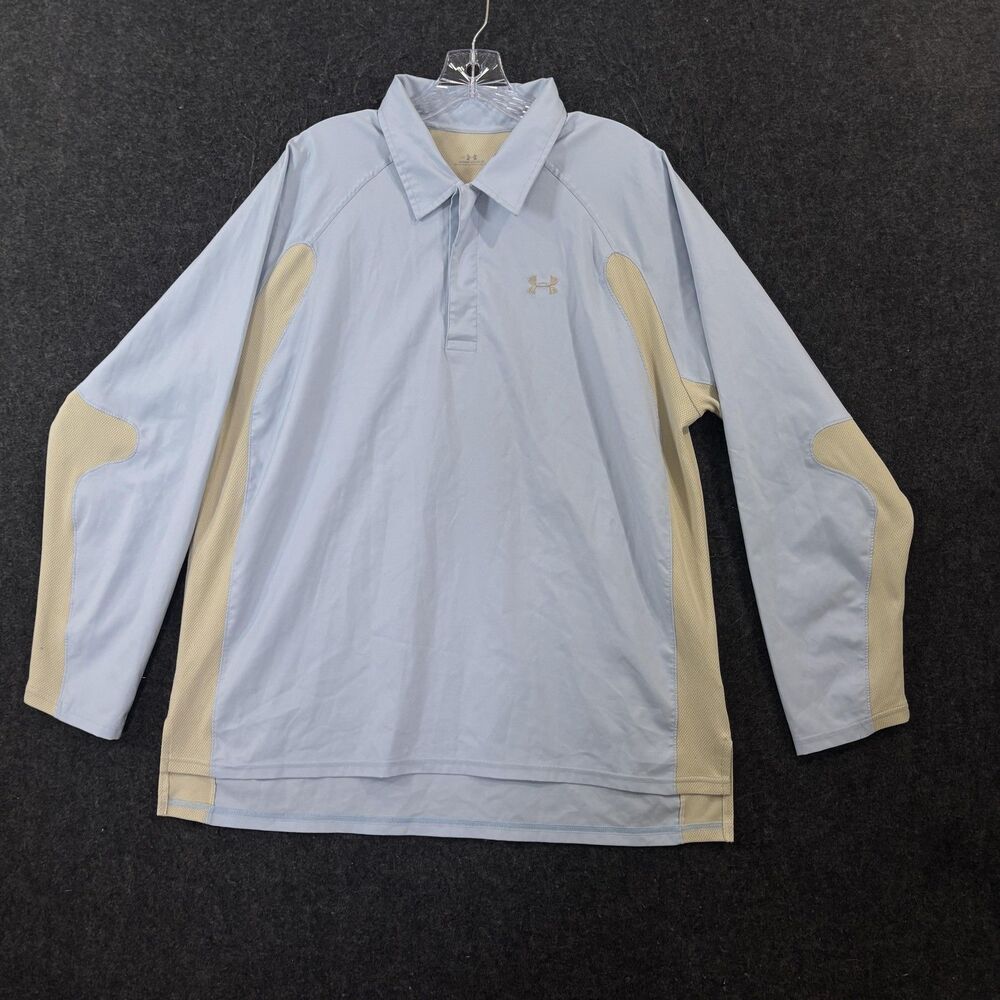Under Armour Polo Shirt Men's Large Light Blue Colorblock Performance Tech